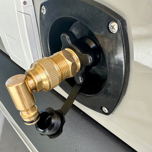 1-1/6 inch NPT brass hose connector with swivel elbow - for Shurflo (or similar) caravan water inlet
